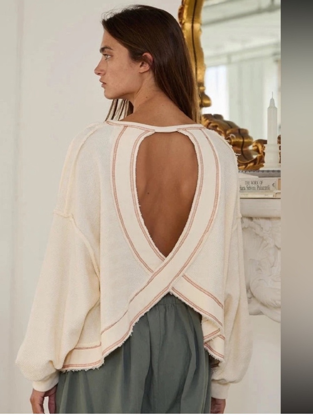 BUCKETLIST Overlap Open Back Oversize Fit Reverse Stitched Top
